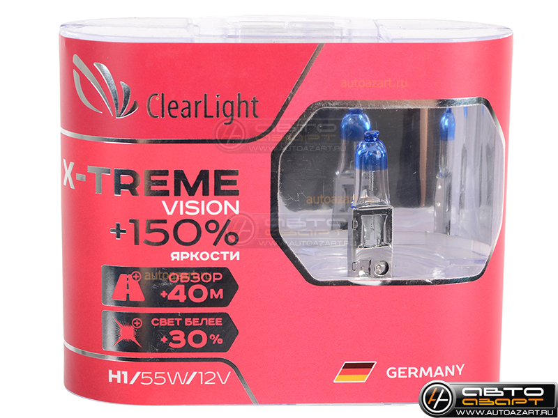 Галогеновые лампы Clearlight H1 12V 55w X-treme Vision +150% Light 2шт купить с доставкой, автозвук, pride, amp, ural, bulava, armada, headshot, focal, morel, ural molot