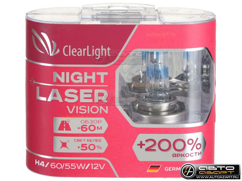 Галогеновые лампы Clearlight H4 12V 60,55w Night Laser Vision +200% Light 2шт(6) купить с доставкой, автозвук, pride, amp, ural, bulava, armada, headshot, focal, morel, ural molot