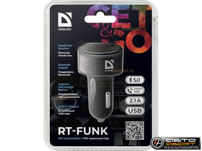 FM модулятор Defender RT-Funk  (BT/HF, USB 2.1A) купить с доставкой, автозвук, pride, amp, ural, bulava, armada, headshot, focal, morel, ural molot