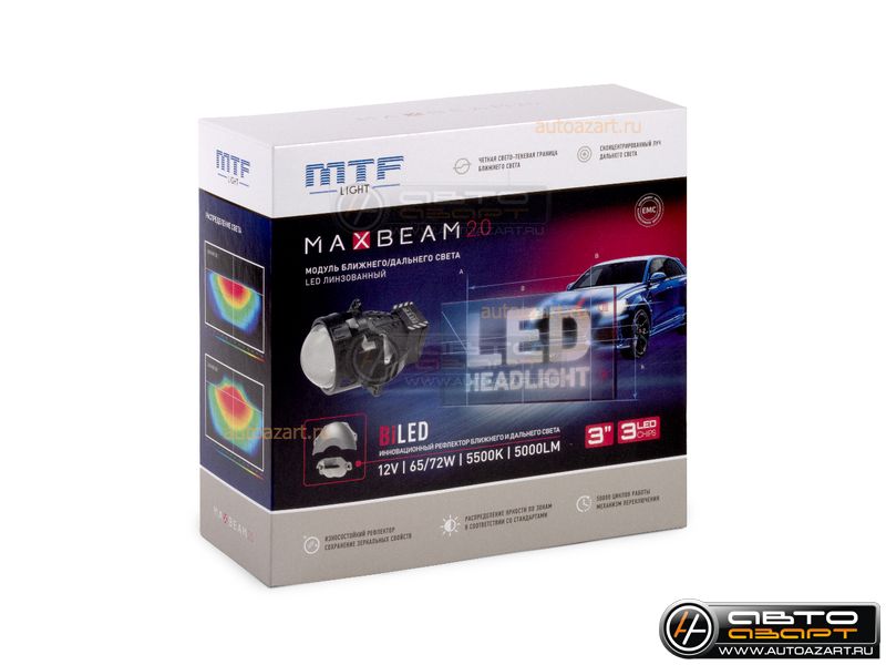 Модули светодиодные, линза MTF Light Bi-LED MAXBEAM 2.0 линзованные, бескорпусные,ближнег/дальнего света 12В, 65\72Вт, 5500К, 3 дюйма, 2шт. | PH72K5 | купить с доставкой, автозвук, pride, amp, ural, bulava, armada, headshot, focal, morel, ural molot