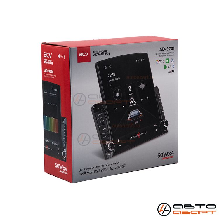 Ресивер-Мультимедиа ACV AD-9701 TESLA Style | 9.7" | IPS | Android 13 | 1024*768 | 2+64Гб | FM/USB/SD/4*50/BT/GPS/Wi-Fi купить с доставкой, автозвук, pride, amp, ural, bulava, armada, headshot, focal, morel, ural molot