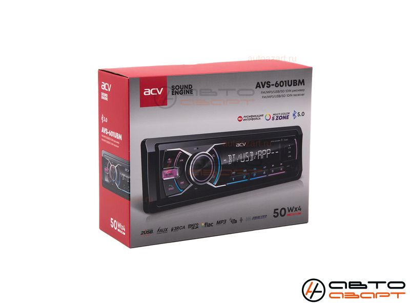 Ресивер-USB ACV AVS-601UBM (1din/мультицвет/BT/2 USB/AUX/SD/FM/3RCA/SUB/5 зон подсветки/4*50) купить с доставкой, автозвук, pride, amp, ural, bulava, armada, headshot, focal, morel, ural molot