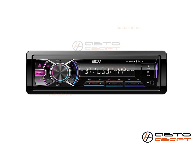 Ресивер-USB ACV AVS-601UBM (1din/мультицвет/BT/2 USB/AUX/SD/FM/3RCA/SUB/5 зон подсветки/4*50) купить с доставкой, автозвук, pride, amp, ural, bulava, armada, headshot, focal, morel, ural molot
